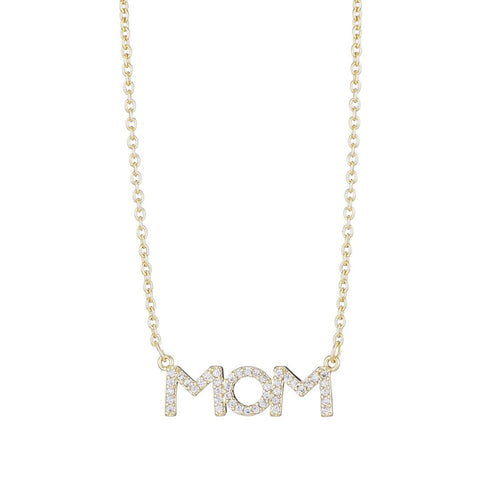 14k Gold Plated CZ MOM Necklace