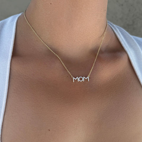 14k Gold Plated CZ MOM Necklace