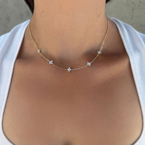 14k Gold Plated CZ Flower Station Necklace