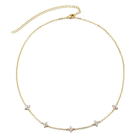 14k Gold Plated CZ Flower Station Necklace