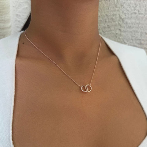 14k Rose Gold Plated Adjustable Pave CZ Rings Necklace