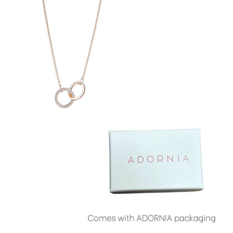 14k Rose Gold Plated Adjustable Pave CZ Rings Necklace