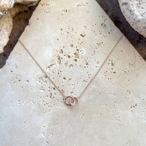 14k Rose Gold Plated Adjustable Pave CZ Rings Necklace
