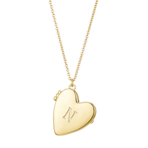 14k Gold Plated Initial Heart Locket Necklace