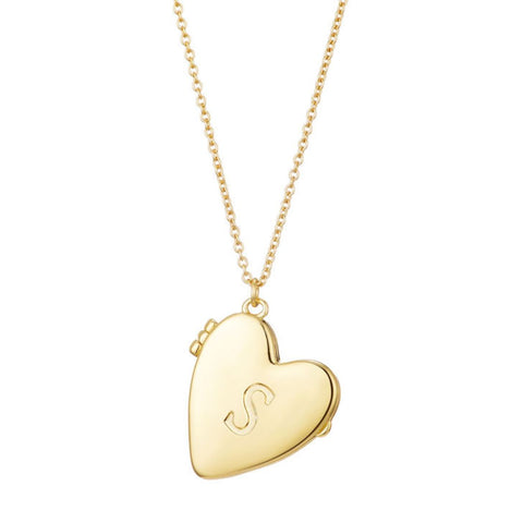 14k Gold Plated Initial Heart Locket Necklace