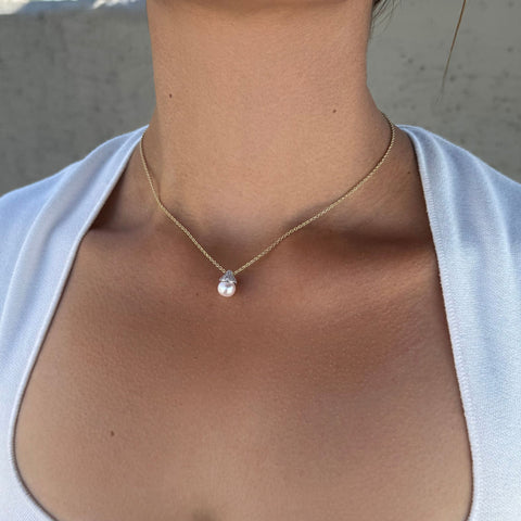 14k Gold Plated Hanging Freshwater Pearl Necklace