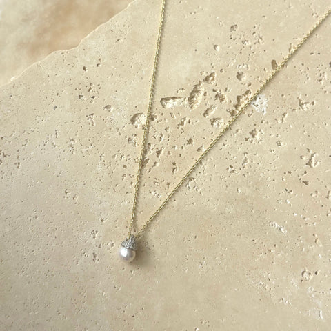 14k Gold Plated Hanging Freshwater Pearl Necklace