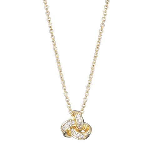 14k Gold Plated CZ Braided Knot Necklace
