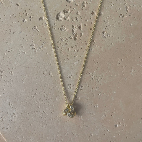 14k Gold Plated CZ Braided Knot Necklace
