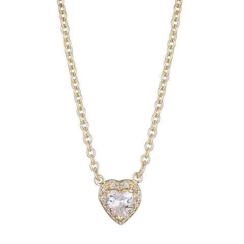 14k Gold Plated CZ Halo Heart Necklace