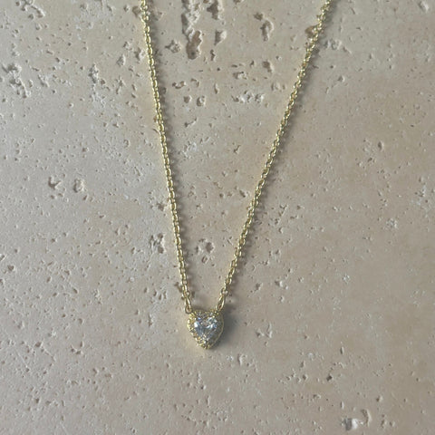 14k Gold Plated CZ Halo Heart Necklace