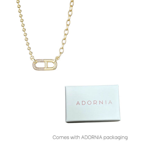 14k Gold Plated Mixed Chain CZ Sideways Pendant Necklace