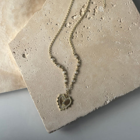 14k Gold Plated CZ Heart Necklace with Rosary Chain