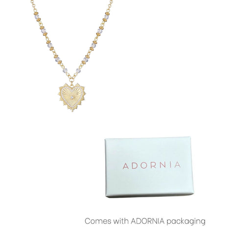 14k Gold Plated CZ Heart Necklace with Rosary Chain