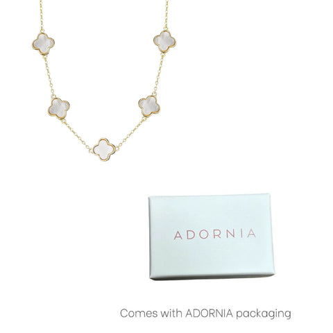 14k Yellow Gold Plated Mother of Pearl Clover Station Necklace