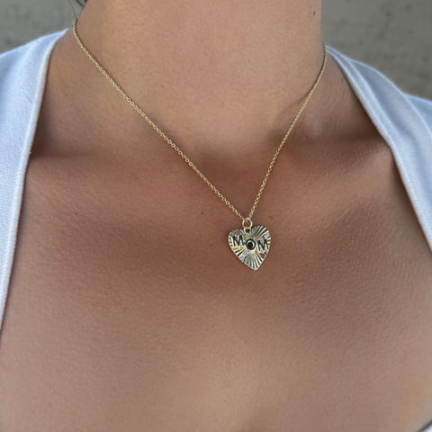 14k Gold Plated CZ Fluted Heart MOM Necklace