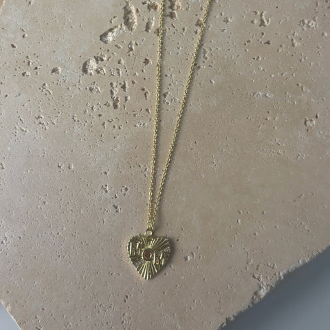 14k Gold Plated CZ Fluted Heart MOM Necklace