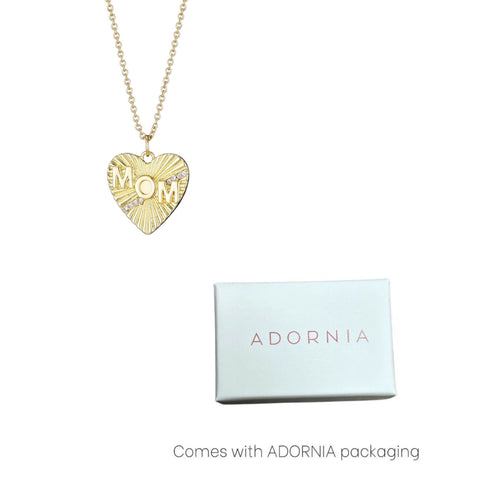14k Gold Plated CZ Fluted Heart MOM Necklace