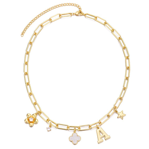 14k Yellow Gold Plated Initial Chunky Charm Necklace