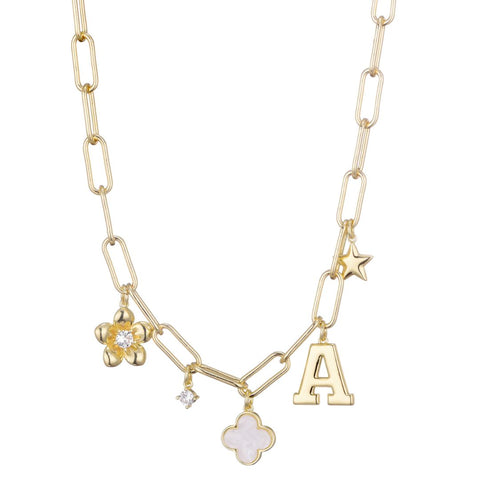 14k Yellow Gold Plated Initial Chunky Charm Necklace