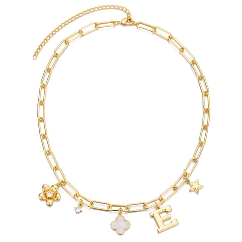 14k Yellow Gold Plated Initial Chunky Charm Necklace