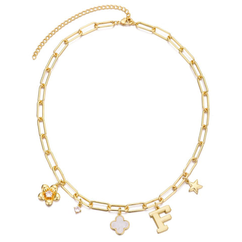 14k Yellow Gold Plated Initial Chunky Charm Necklace