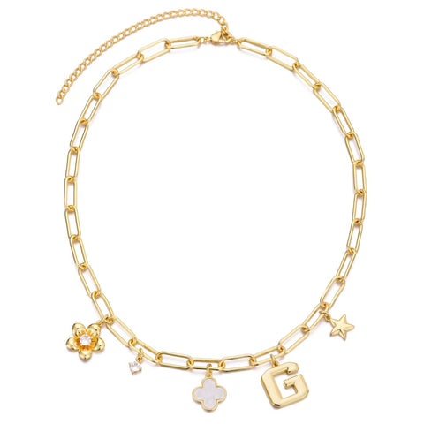 14k Yellow Gold Plated Initial Chunky Charm Necklace