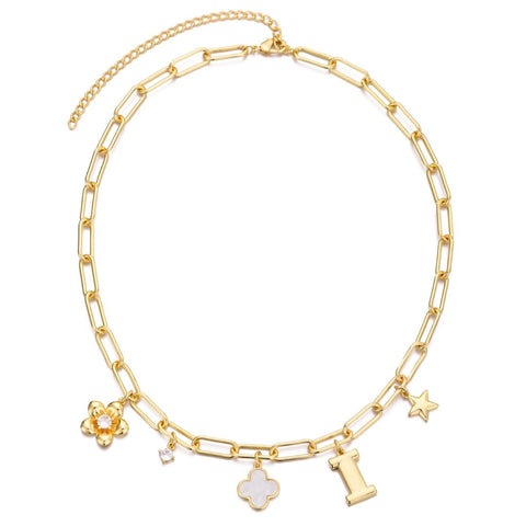 14k Yellow Gold Plated Initial Chunky Charm Necklace