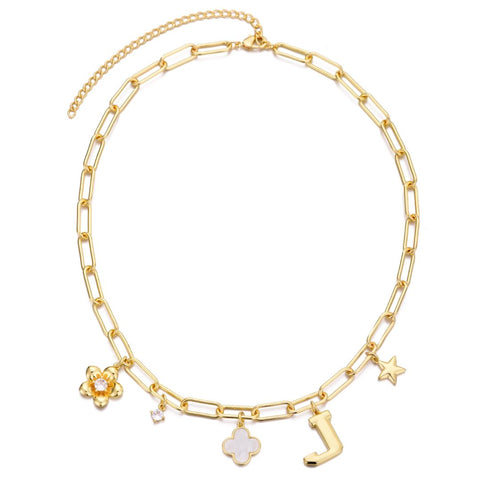 14k Yellow Gold Plated Initial Chunky Charm Necklace