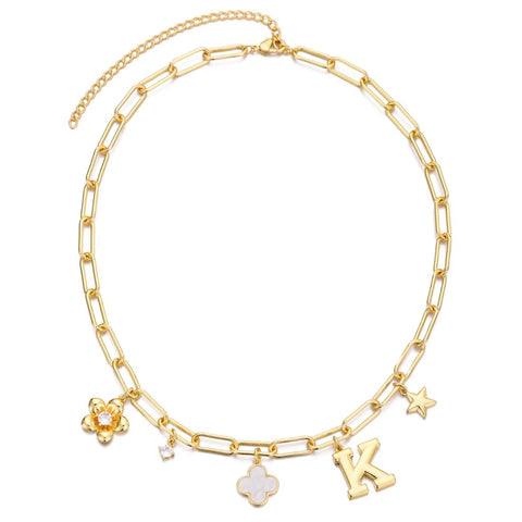 14k Yellow Gold Plated Initial Chunky Charm Necklace