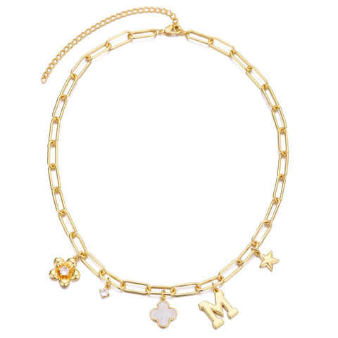 14k Yellow Gold Plated Initial Chunky Charm Necklace