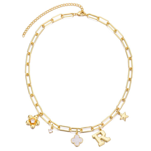 14k Yellow Gold Plated Initial Chunky Charm Necklace