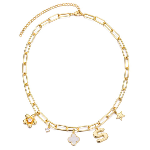 14k Yellow Gold Plated Initial Chunky Charm Necklace