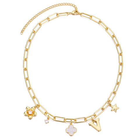14k Yellow Gold Plated Initial Chunky Charm Necklace