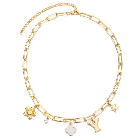 14k Yellow Gold Plated Initial Chunky Charm Necklace