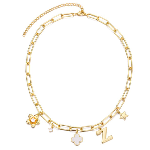 14k Yellow Gold Plated Initial Chunky Charm Necklace