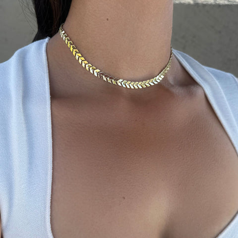 14k Gold Plated Fishtail Chain Adjustable Choker Necklace