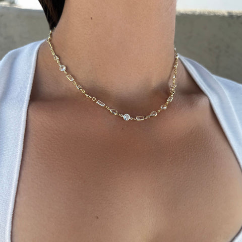 14k Gold Plated Mixed Shape Crystal Necklace
