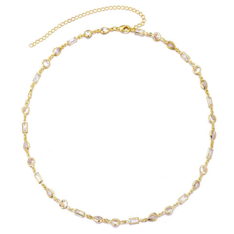 14k Gold Plated Mixed Shape Crystal Necklace