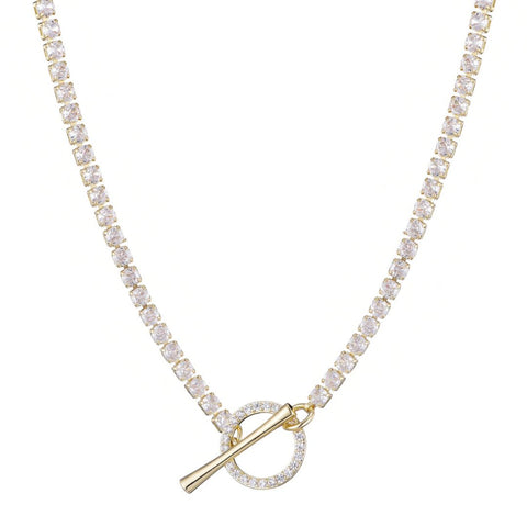 14k Gold Plated Crystal Toggle Tennis Necklace