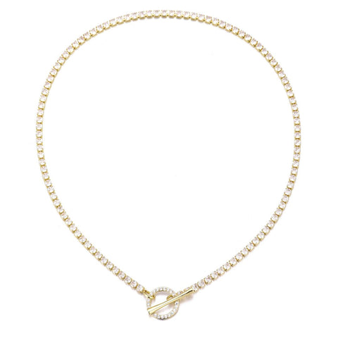 14k Gold Plated Crystal Toggle Tennis Necklace