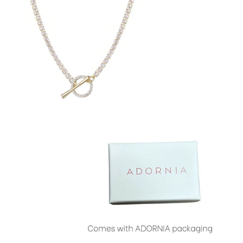 14k Gold Plated Crystal Toggle Tennis Necklace