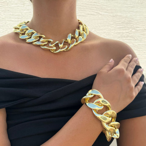 Gold Plated Lightweight Chunky Curb Chain Necklace
