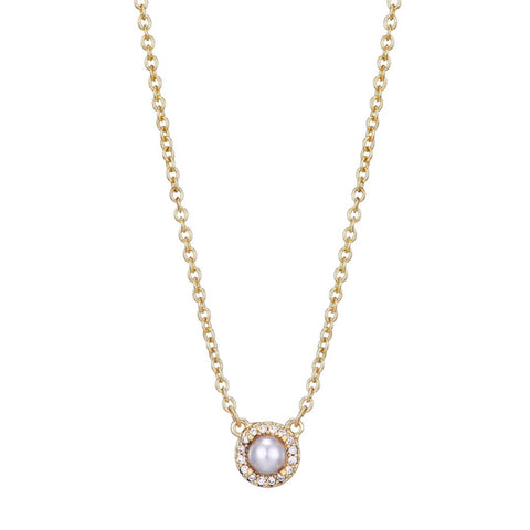 14k Gold Plated Freshwater Pearl CZ Halo Necklace