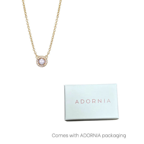 14k Gold Plated Freshwater Pearl CZ Halo Necklace