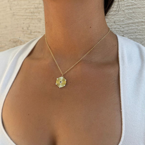 14k Gold Plated CZ Fluted Disc Pendant Necklace