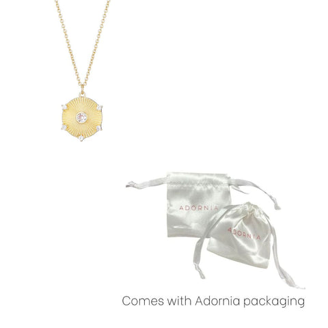 14k Gold Plated CZ Fluted Disc Pendant Necklace
