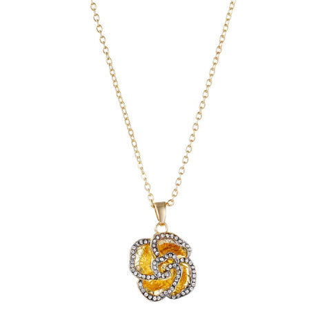 Gold Plated Crystal Encrusted Flower Pendant Necklace