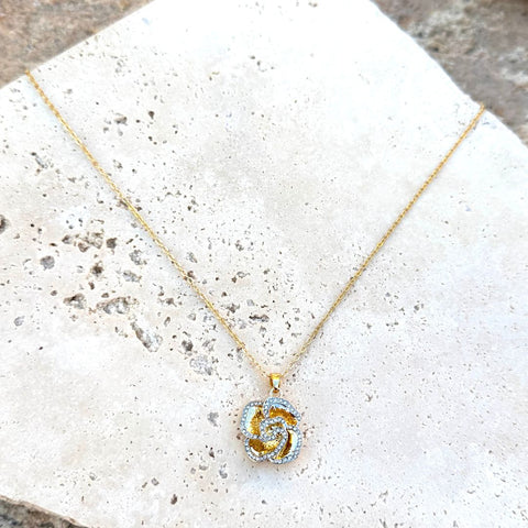 Gold Plated Crystal Encrusted Flower Pendant Necklace