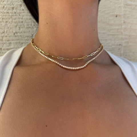 14k Gold Plated Tennis and Paperclip Chain Necklace Set